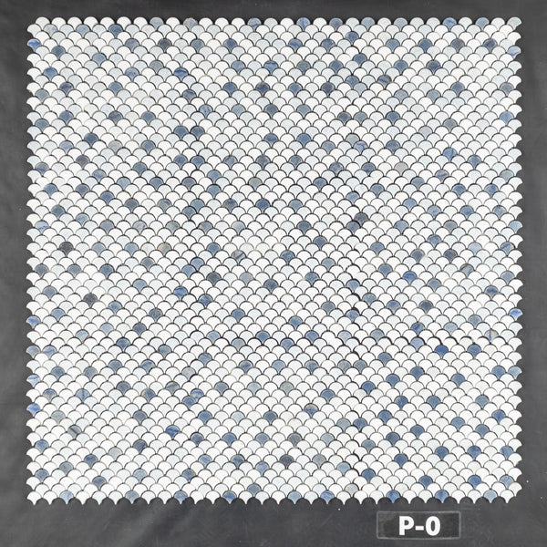 Abanico Tri-Blend (Azul Celeste, Azul Macauba y White Thassos) Mosaico Pulido