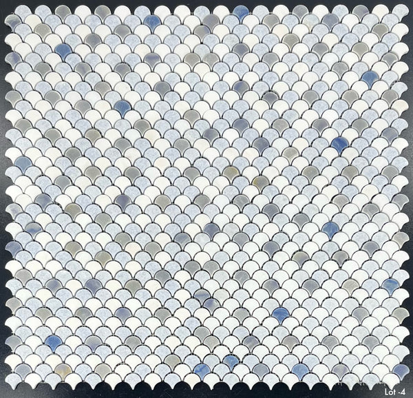 Abanico Tri-Blend (Azul Celeste, Azul Macauba y White Thassos) Mosaico Pulido