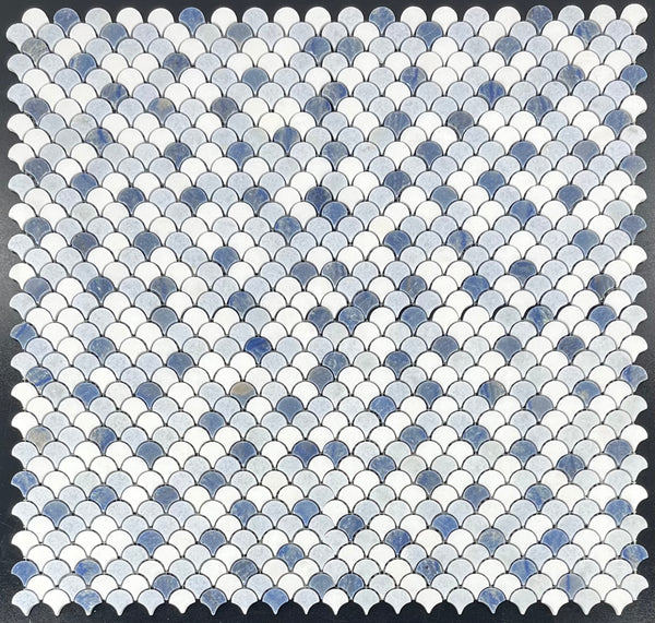 Abanico Tri-Blend (Azul Celeste, Azul Macauba y White Thassos) Mosaico Pulido