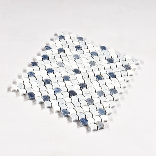Tri-Blend Fan (Blue Celeste, Azul Macauba, & White Thassos) Mosaic Polished