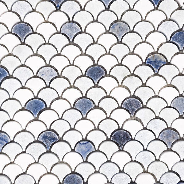 Tri-Blend Fan (Blue Celeste, Azul Macauba, & White Thassos) Mosaic Polished