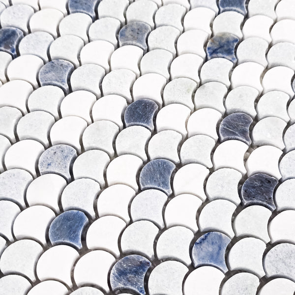 Tri-Blend Fan (Blue Celeste, Azul Macauba, & White Thassos) Mosaic Polished