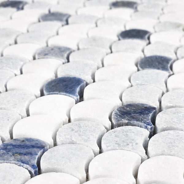 Tri-Blend Fan (Blue Celeste, Azul Macauba, & White Thassos) Mosaic Polished