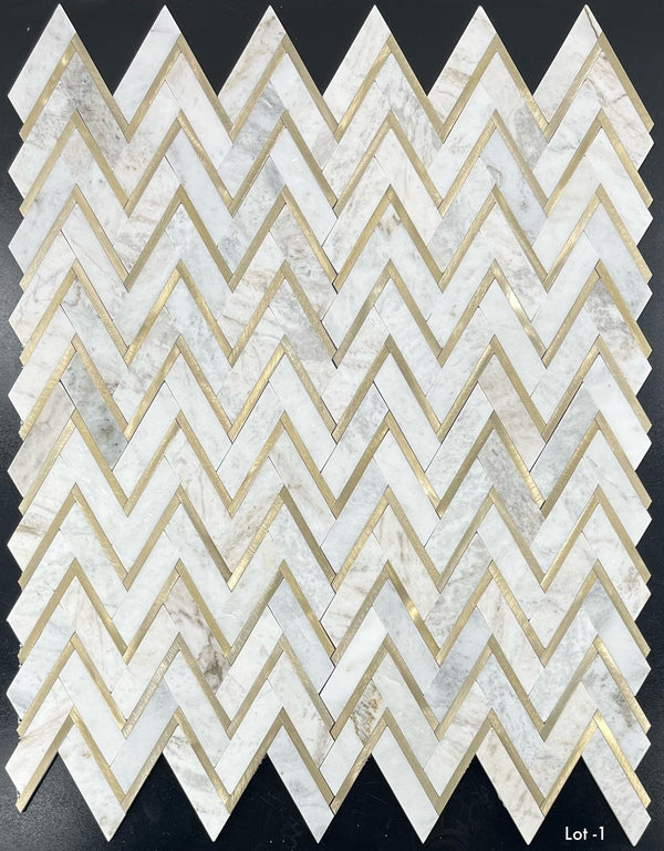 Bianco Oro Herringbone with Gold Aluminum Mosaic Honed