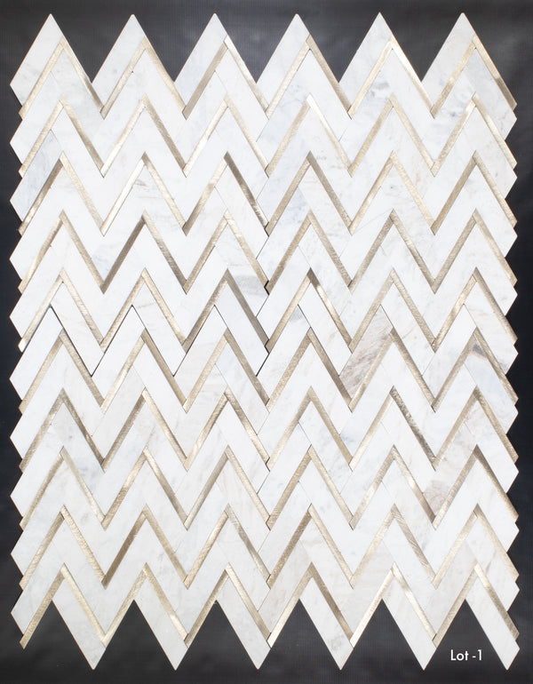 Bianco Oro Herringbone with Gold Aluminum Mosaic Honed