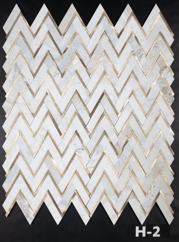 Bianco Oro Herringbone with Gold Aluminum Mosaic Honed