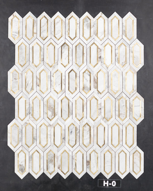 Bianco Oro Picket with Gold Aluminum Mosaic Honed