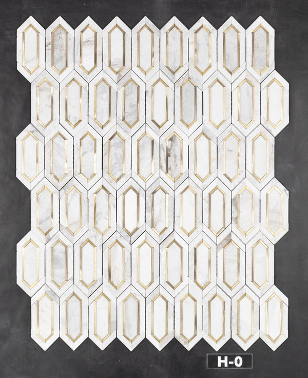 Bianco Oro Picket with Gold Aluminum Mosaic Honed