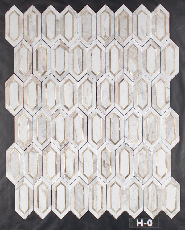 Bianco Oro Picket with Gold Aluminum Mosaic Honed