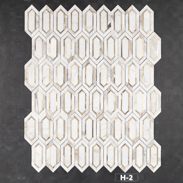 Bianco Oro Picket with Gold Aluminum Mosaic Honed