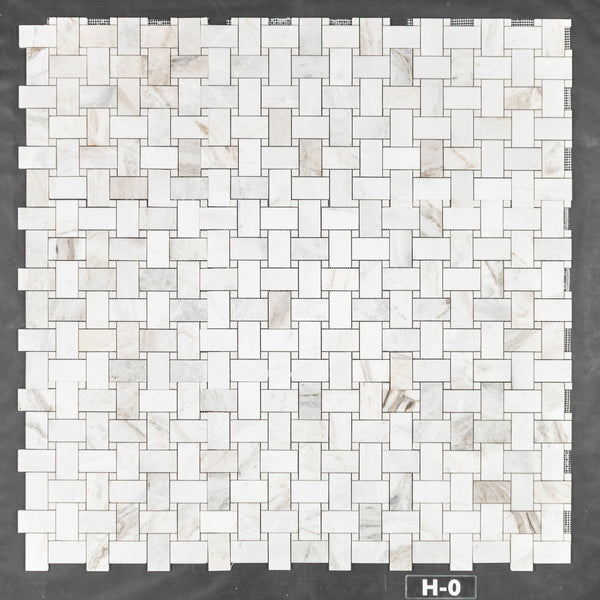 Bianco Oro Extra Large Basketweave with 5/8" White Thassos Dot Mosaic Honed