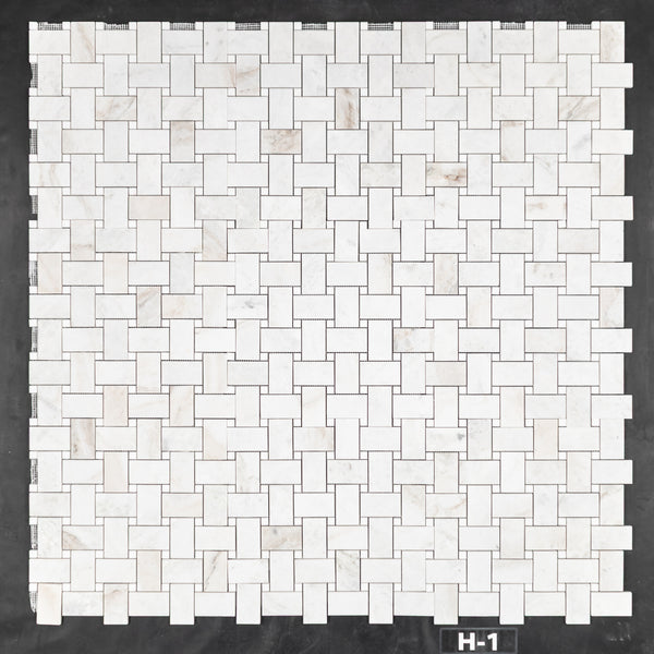 Bianco Oro Extra Large Basketweave with 5/8" White Thassos Dot Mosaic Honed - Elon Tile & Stone