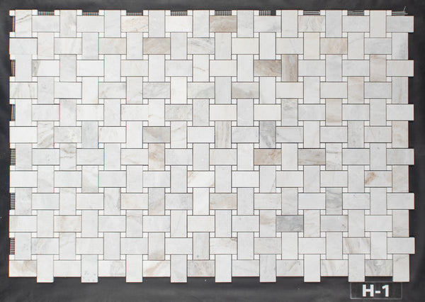 Bianco Oro Extra Large Basketweave with 5/8" White Thassos Dot Mosaic Honed