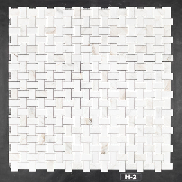 Bianco Oro Extra Large Basketweave with 5/8" White Thassos Dot Mosaic Honed