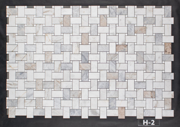 Bianco Oro Extra Large Basketweave with 5/8" White Thassos Dot Mosaic Honed