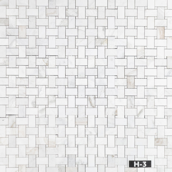 Bianco Oro Extra Large Basketweave with 5/8" White Thassos Dot Mosaic Honed