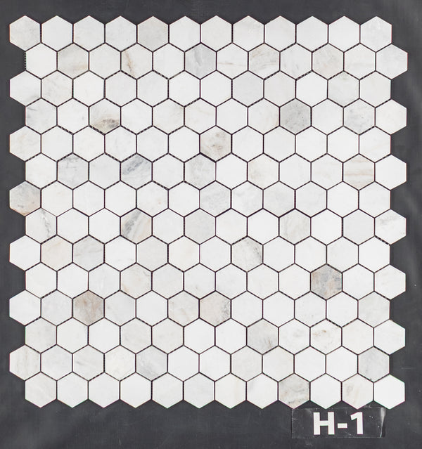 Bianco Oro Mosaico hexagonal de 2" pulido