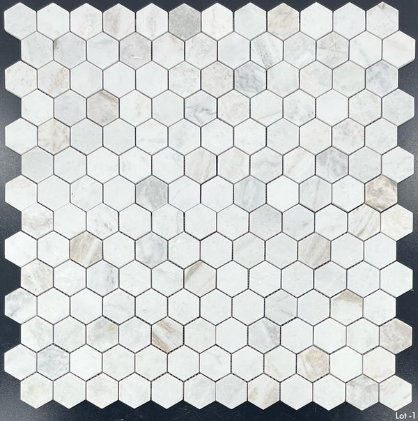 Bianco Oro Mosaico hexagonal de 2" pulido