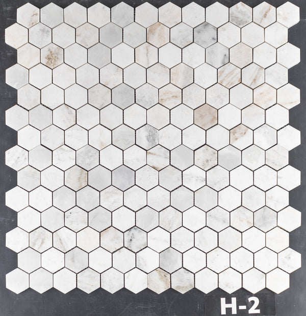 Bianco Oro Mosaico hexagonal de 2" pulido