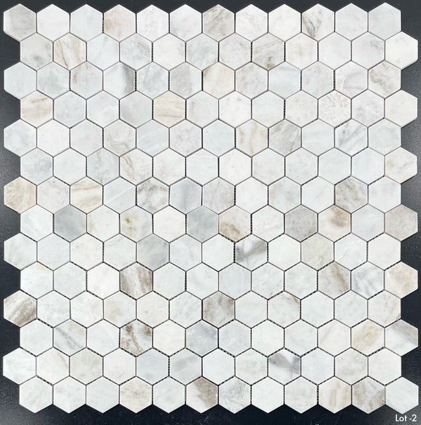 Bianco Oro Mosaico hexagonal de 2" pulido