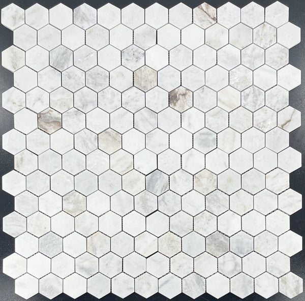Bianco Oro Mosaico hexagonal de 2" pulido