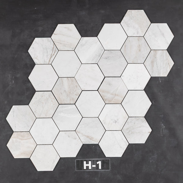Bianco Oro Mosaico hexagonal de 5" pulido
