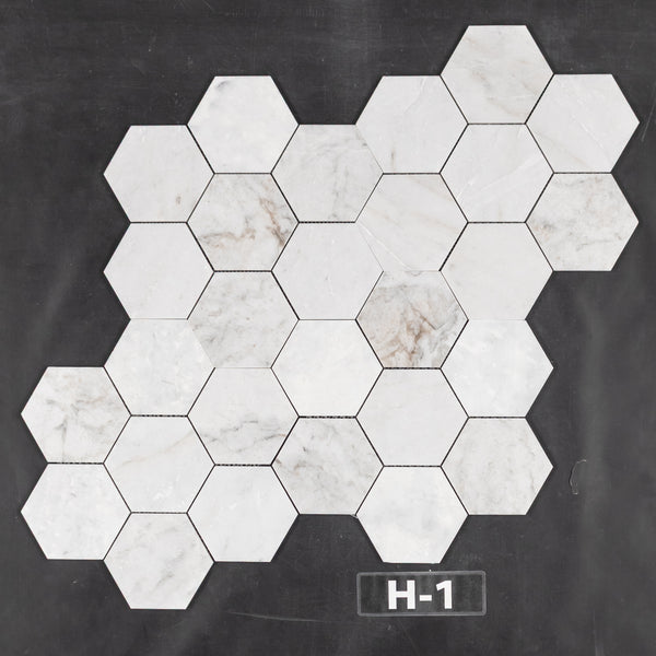 Bianco Oro Mosaico hexagonal de 5" pulido