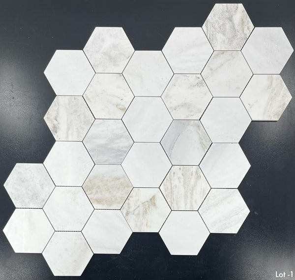 Bianco Oro Mosaico hexagonal de 5" pulido