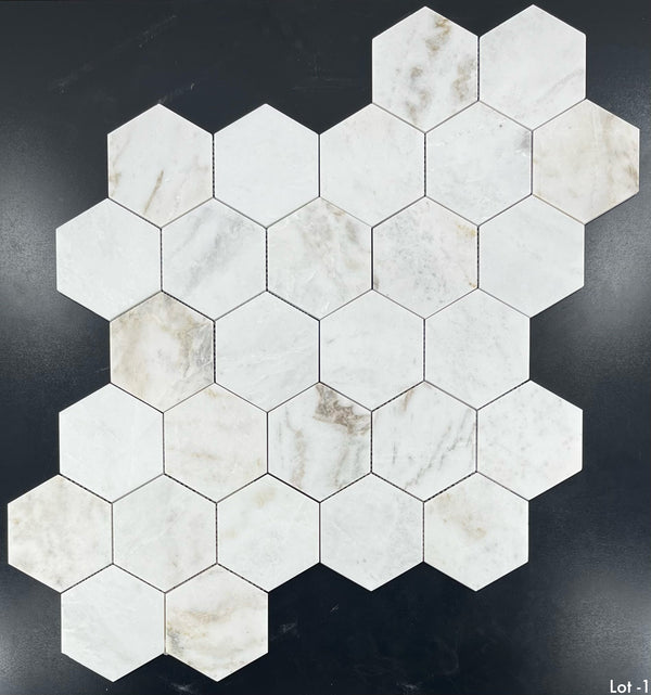Bianco Oro Mosaico hexagonal de 5" pulido