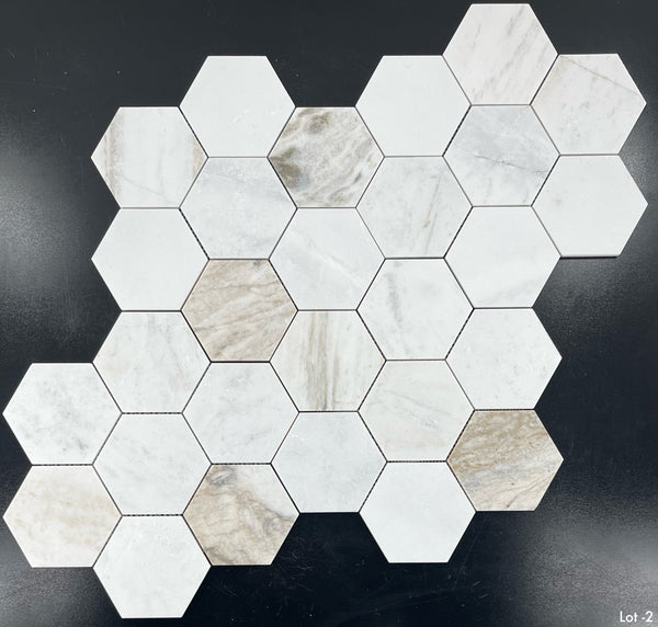 Bianco Oro Mosaico hexagonal de 5" pulido