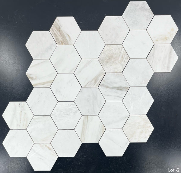 Bianco Oro Mosaico hexagonal de 5" pulido