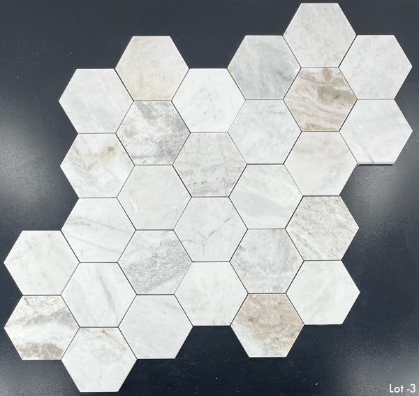 Bianco Oro Mosaico hexagonal de 5" pulido