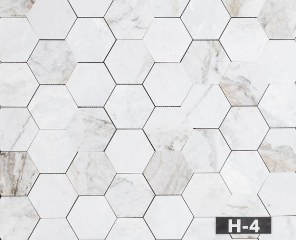 Bianco Oro Mosaico hexagonal de 5" pulido