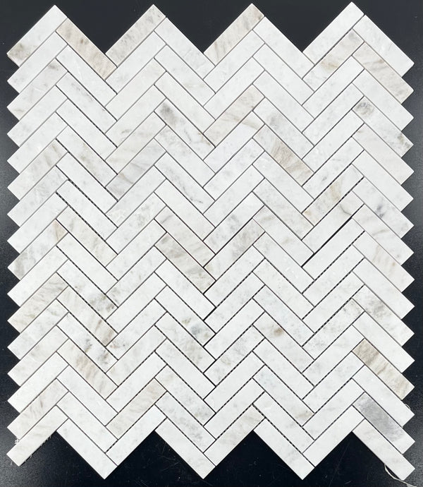 Bianco Oro Mosaico en espiga de 1" x 4" pulido