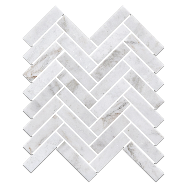 Bianco Oro Mosaico en espiga de 1" x 4" pulido