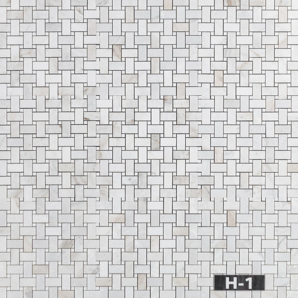 Tejido de cesta Bianco Oro con mosaico de puntos Thassos blanco pulido