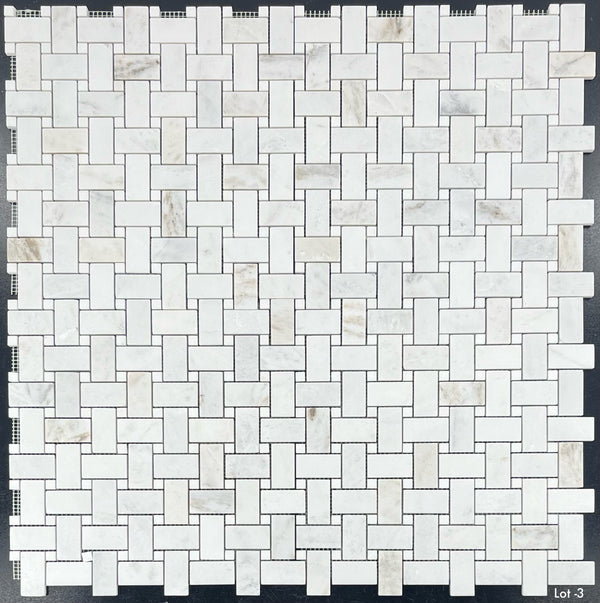 Bianco Oro Basketweave with White Thassos Dot Mosaic Honed