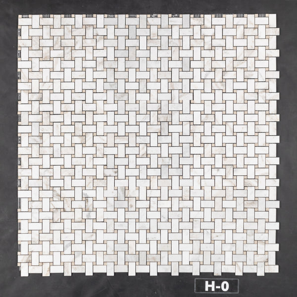 Bianco Oro Basketweave with Crema Marfil Dot Mosaic Honed