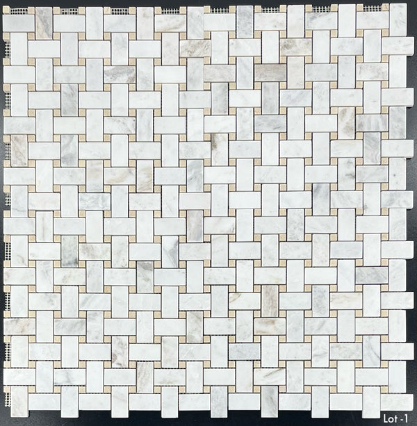 Tejido de cesta Bianco Oro con mosaico de puntos Crema Marfil pulido