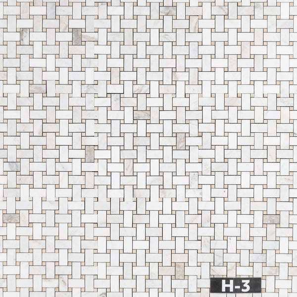 Bianco Oro Basketweave with Crema Marfil Dot Mosaic Honed