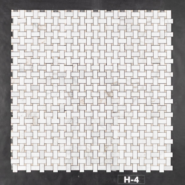 Tejido de cesta Bianco Oro con mosaico de puntos Crema Marfil pulido