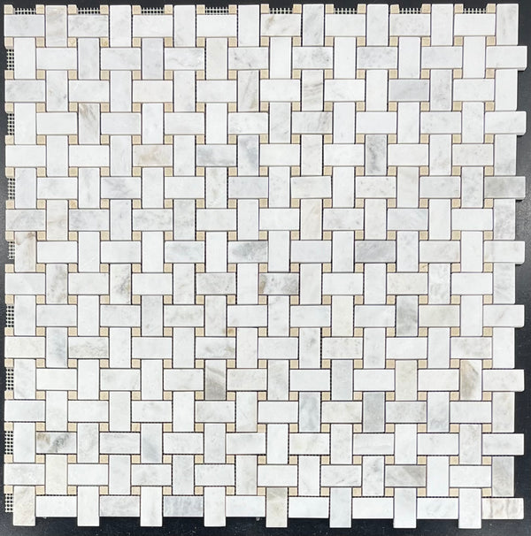 Tejido de cesta Bianco Oro con mosaico de puntos Crema Marfil pulido