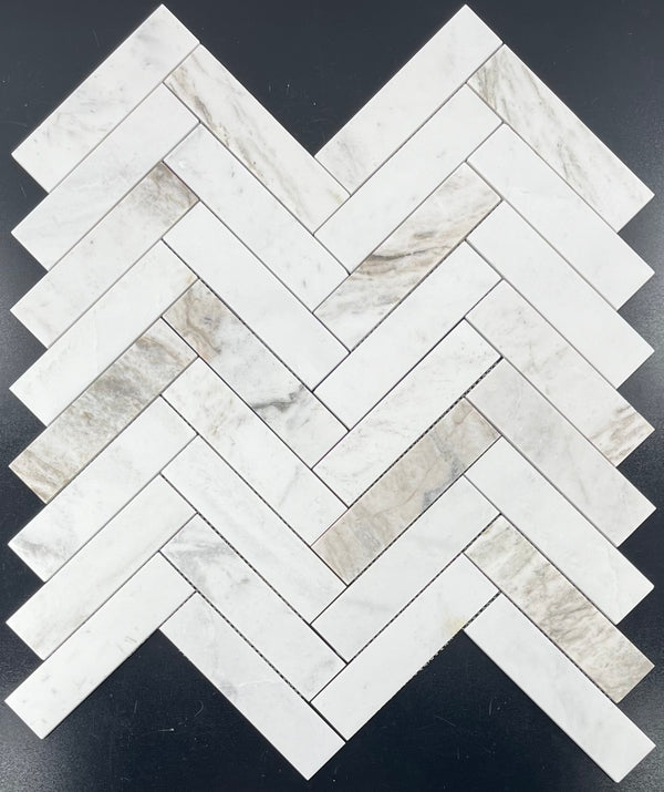 Bianco Oro 2" x 8" Herringbone Mosaic Honed