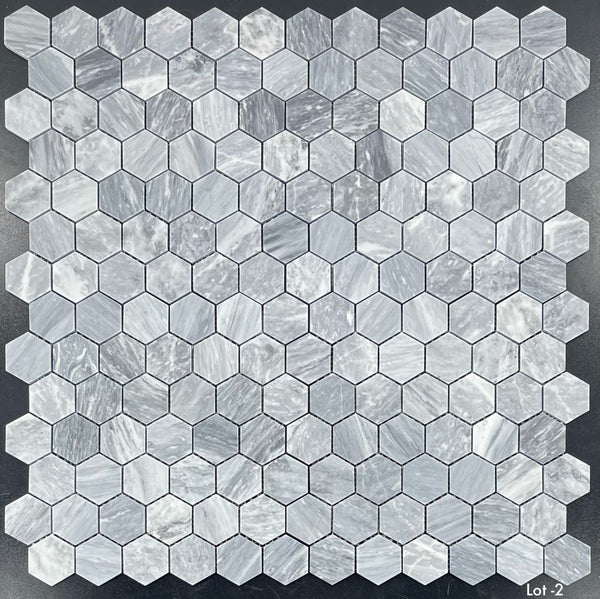 Bardiglio Nuvolato 2" Hexagon Mosaic Honed