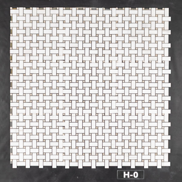 Tejido de cesta de dolomita con mosaico de puntos Crema Marfil de 3/8" pulido