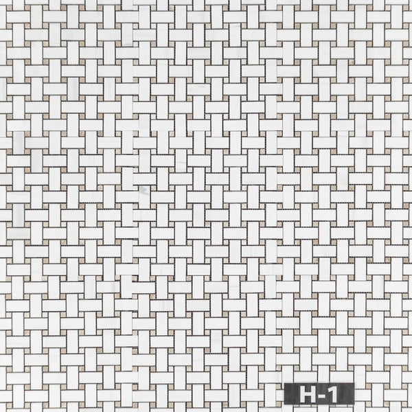 Dolomite Basketweave with 3/8" Crema Marfil Dot Mosaic Honed