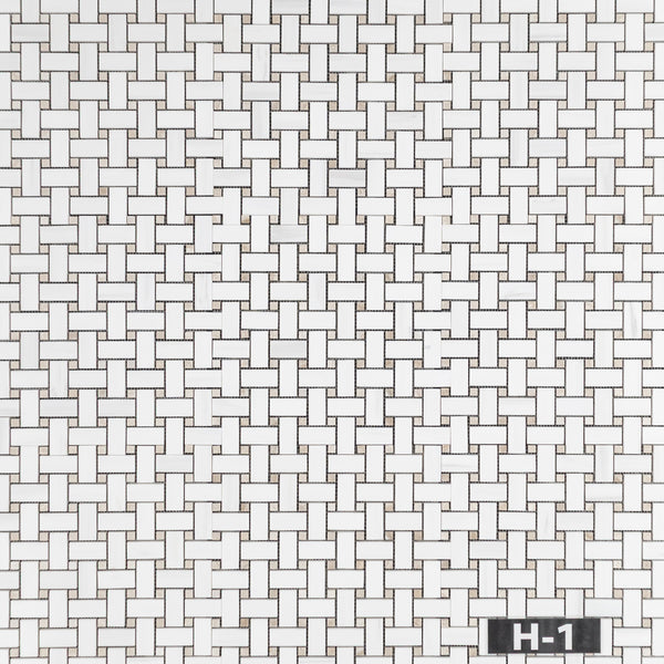 Dolomite Basketweave with 3/8" Crema Marfil Dot Mosaic Honed