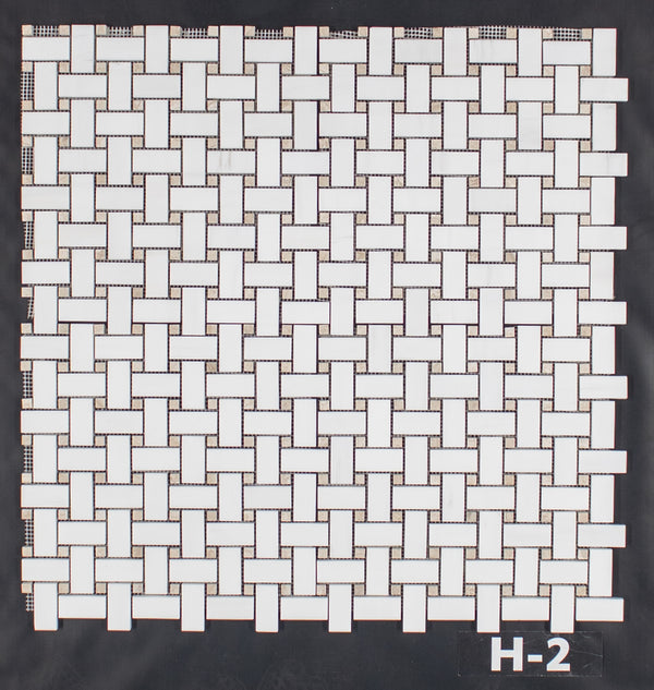Tejido de cesta de dolomita con mosaico de puntos Crema Marfil de 3/8" pulido