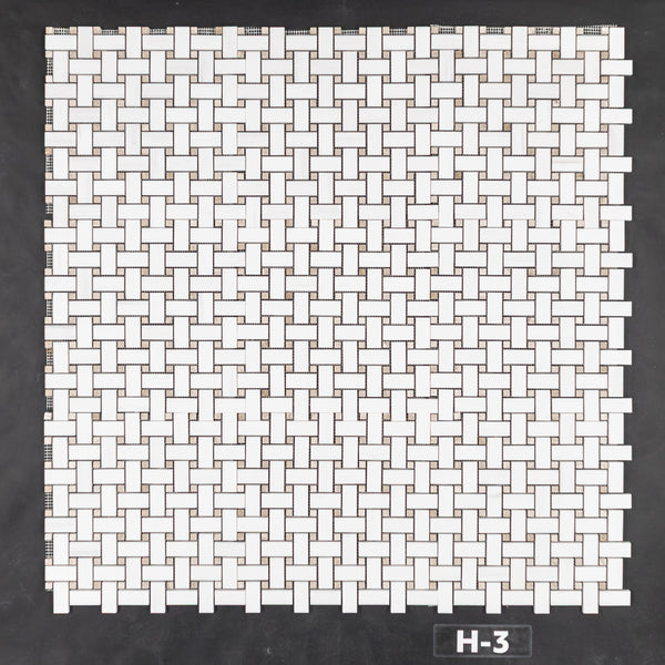 Dolomite Basketweave with 3/8" Crema Marfil Dot Mosaic Honed