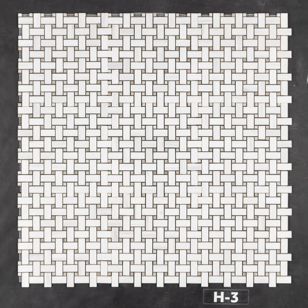 Tejido de cesta de dolomita con mosaico de puntos Crema Marfil de 3/8" pulido